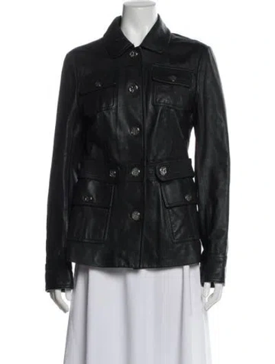 Pre-owned Tory Burch Leather Utility Jacket In Blue