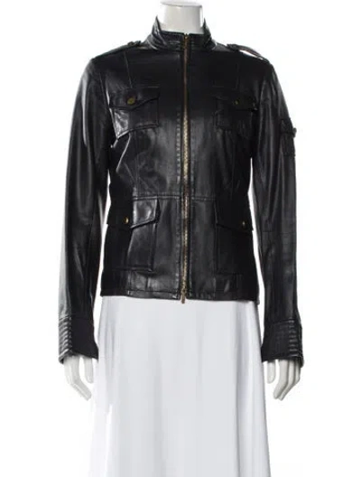Pre-owned Tory Burch Leather Utility Jacket In Blue