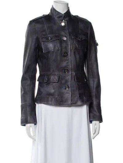 Pre-owned Tory Burch Leather Utility Jacket In Blue