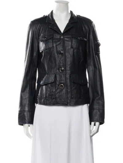 Pre-owned Tory Burch Leather Utility Jacket In Blue