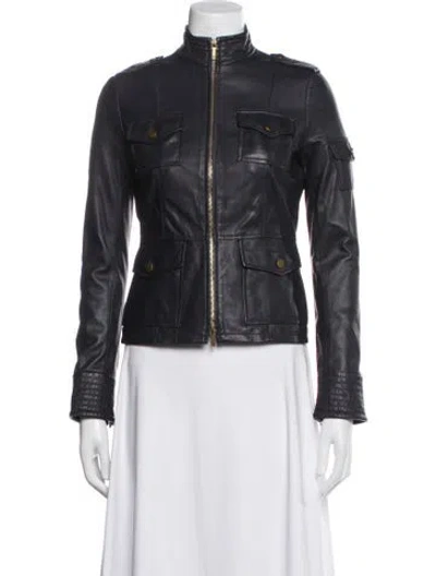 Pre-owned Tory Burch Leather Utility Jacket In Blue