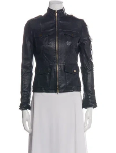 Pre-owned Tory Burch Leather Utility Jacket In Blue