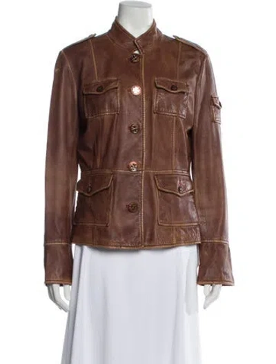 Pre-owned Tory Burch Leather Utility Jacket In Brown
