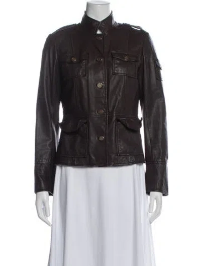 Pre-owned Tory Burch Leather Utility Jacket In Brown