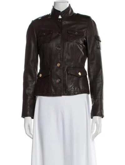 Pre-owned Tory Burch Leather Utility Jacket In Brown