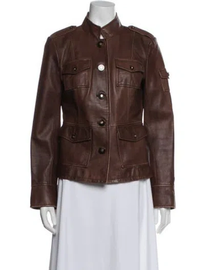 Pre-owned Tory Burch Leather Utility Jacket In Brown