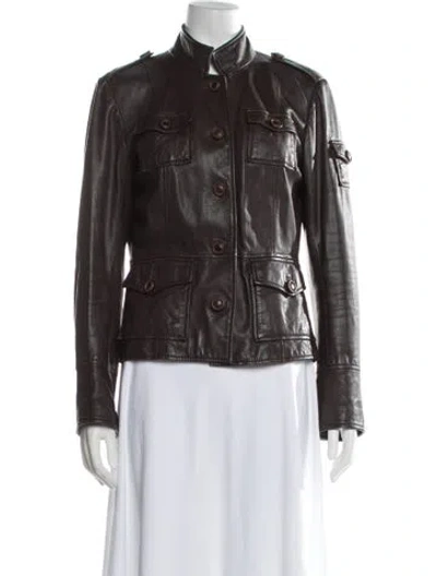 Pre-owned Tory Burch Leather Utility Jacket In Brown