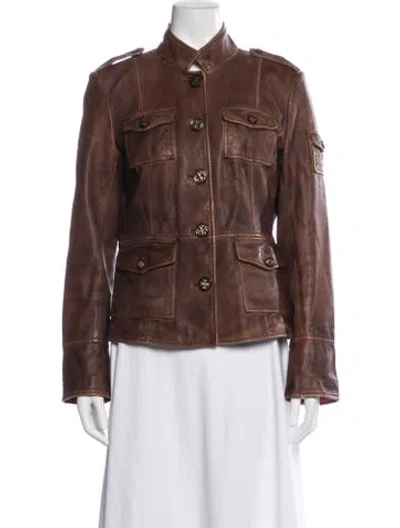 Pre-owned Tory Burch Leather Utility Jacket In Brown