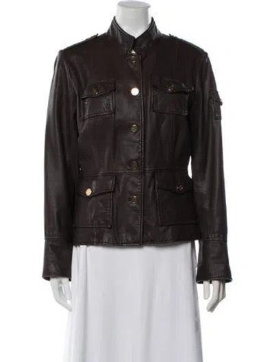 Pre-owned Tory Burch Leather Utility Jacket In Brown