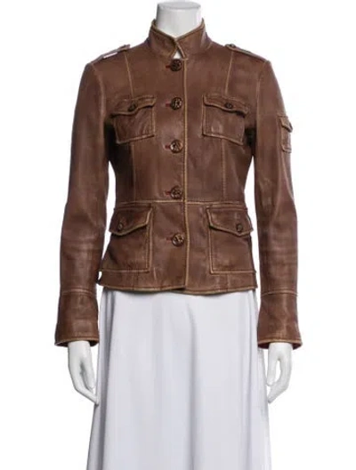 Pre-owned Tory Burch Leather Utility Jacket In Brown
