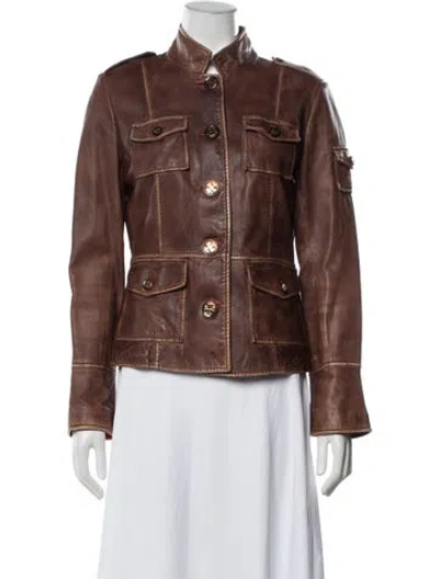 Pre-owned Tory Burch Leather Utility Jacket In Brown