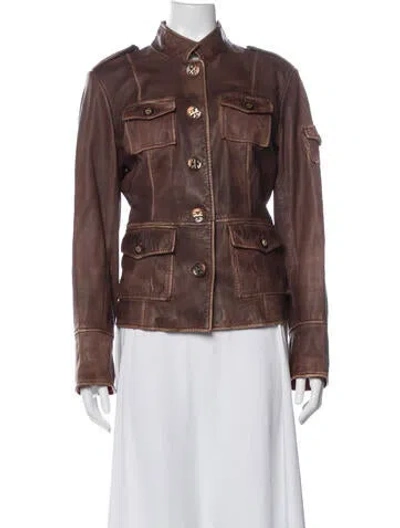 Pre-owned Tory Burch Leather Utility Jacket In Brown