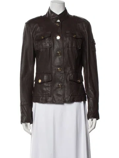 Pre-owned Tory Burch Leather Utility Jacket In Brown