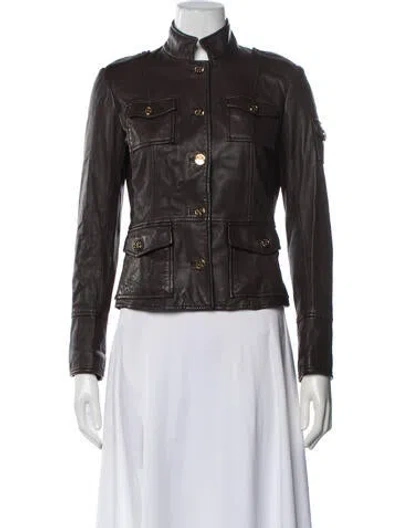 Pre-owned Tory Burch Leather Utility Jacket In Brown
