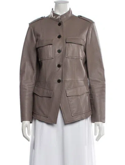 Pre-owned Tory Burch Leather Utility Jacket In Grey