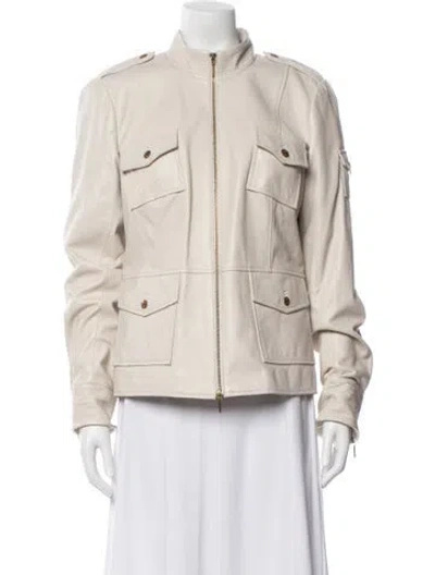 Pre-owned Tory Burch Leather Utility Jacket In Neutrals
