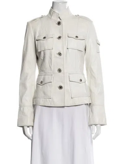 Pre-owned Tory Burch Leather Utility Jacket In Neutrals/white