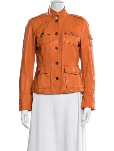 Pre-owned Tory Burch Leather Utility Jacket In Orange