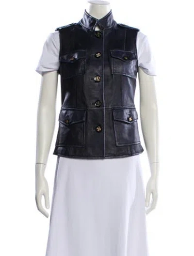 Pre-owned Tory Burch Leather Vest In Blue