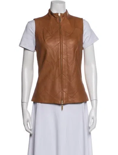 Pre-owned Tory Burch Leather Vest In Brown