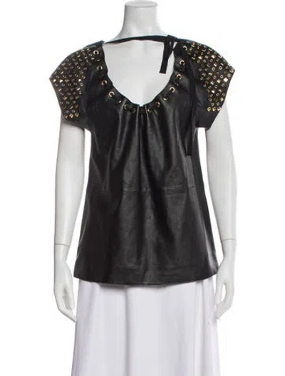 Pre-owned Tory Burch Leather V-neck Blouse In White