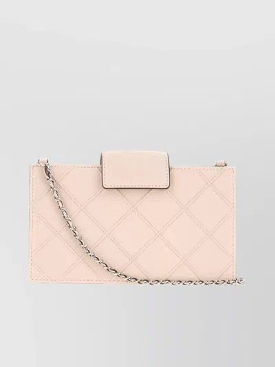 Tory Burch Leather Wallet With Chain Strap And Quilted Design In Pink