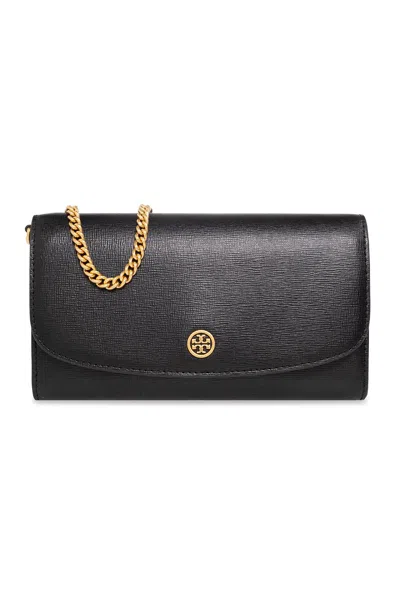 Tory Burch Leather Wallet With Logo In Black
