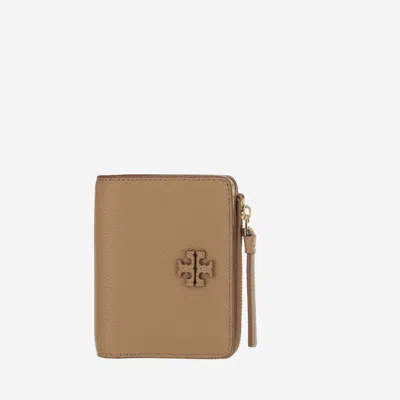 Tory Burch Leather Wallet With Logo In Brown