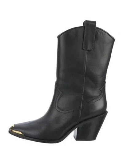 Pre-owned Tory Burch Leather Western Boots In Black