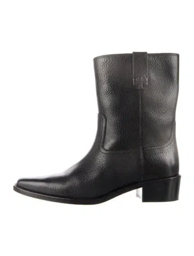Pre-owned Tory Burch Leather Western Boots In Black