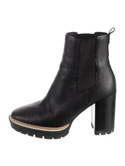 Pre-owned Tory Burch Leather Whipstitch Trim Chelsea Boots In Black