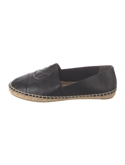 Pre-owned Tory Burch Leather Whipstitch Trim Espadrilles In Black/neutrals