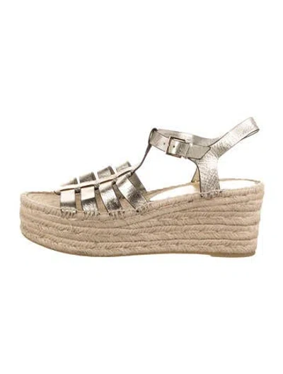 Pre-owned Tory Burch Leather Whipstitch Trim Espadrilles In Gold/metallic