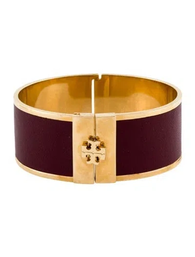 Pre-owned Tory Burch Leather Wide Hinge Bangle Bracelet, 6.25" In Multicolor
