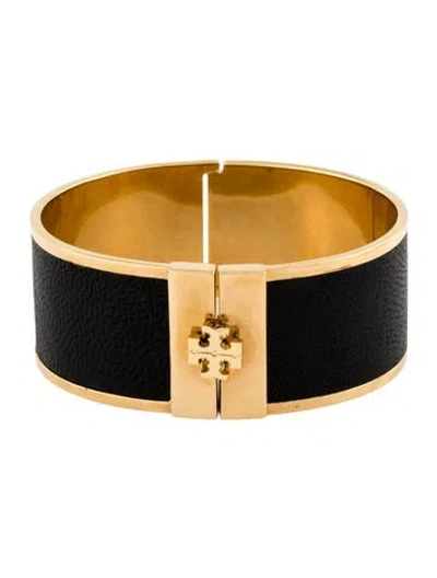Pre-owned Tory Burch Leather Wide Hinge Bangle Bracelet, 6.5" In Multi