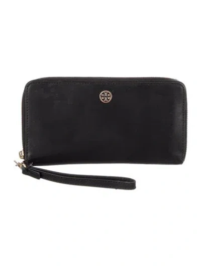 Pre-owned Tory Burch Leather Wristlet In Black