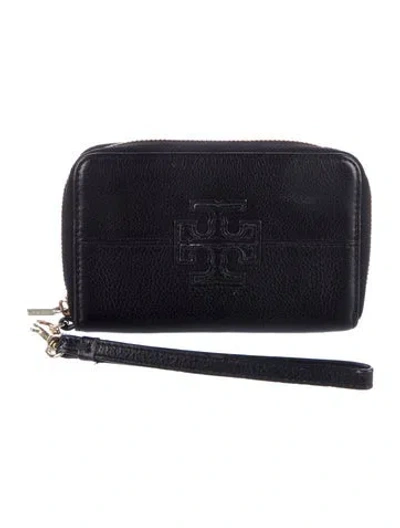 Pre-owned Tory Burch Leather Wristlet In Black