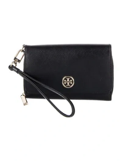 Pre-owned Tory Burch Leather Wristlet In Black