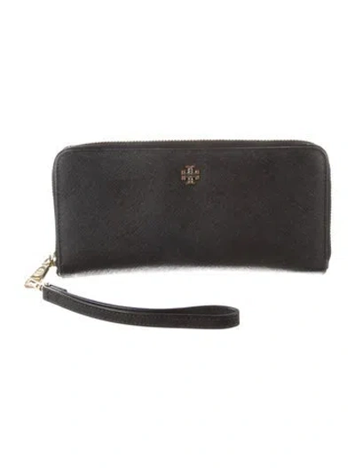 Pre-owned Tory Burch Leather Wristlet In Black