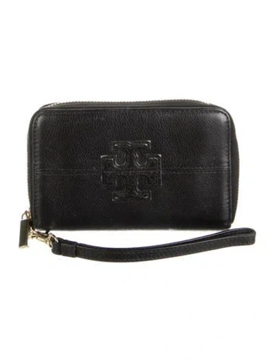 Pre-owned Tory Burch Leather Wristlet In Black