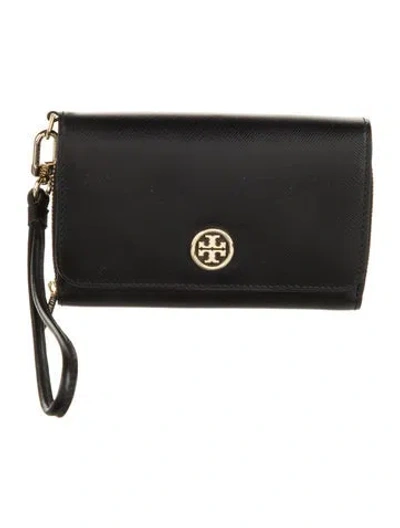 Pre-owned Tory Burch Leather Wristlet In Black