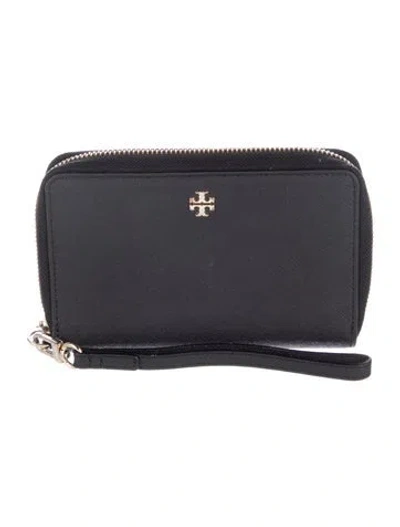 Pre-owned Tory Burch Leather Wristlet In Black