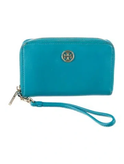 Pre-owned Tory Burch Leather Wristlet In Blue