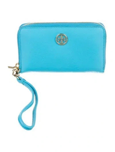 Pre-owned Tory Burch Leather Wristlet In Blue