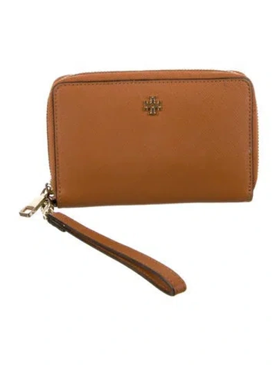 Pre-owned Tory Burch Leather Wristlet In Brown