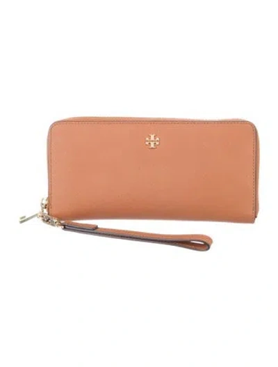 Pre-owned Tory Burch Leather Wristlet In Brown