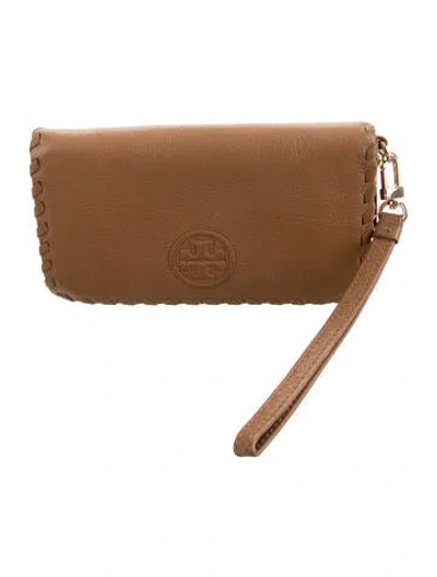 Pre-owned Tory Burch Leather Wristlet In Brown