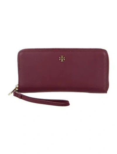 Pre-owned Tory Burch Leather Wristlet In Burgundy