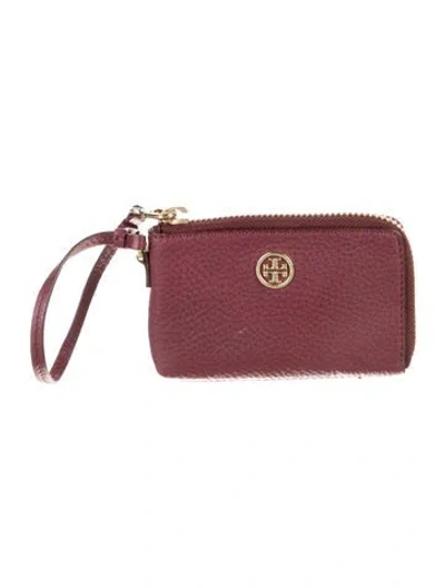 Pre-owned Tory Burch Leather Wristlet In Burgundy