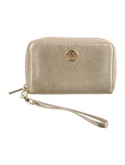 Pre-owned Tory Burch Leather Wristlet In Gold
